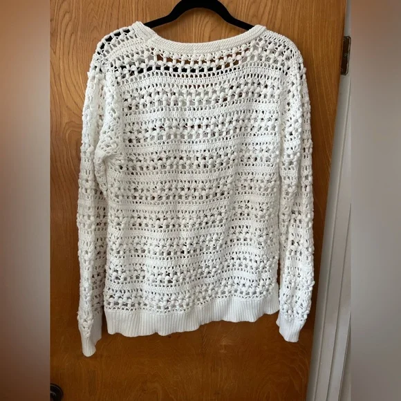 Boden White crochet Crew Neck Sweater with Textured Knit Design 14 - Picture 8 of 8